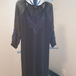 #456 Lucky Black Dress w/Blue Embroidery Size Small
